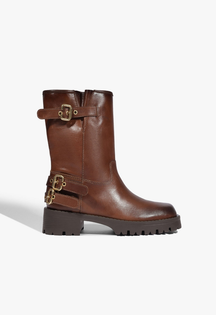 Bota Cano Médio Tratorada Couro Marrom