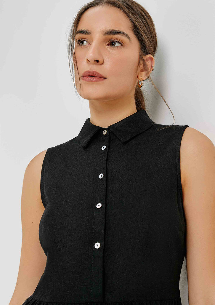 Vestido Preto Hering Curto Evasê Com Linho