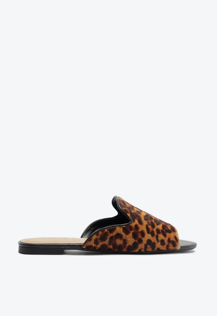 Rasteira Tecido Animal Print Marrom
