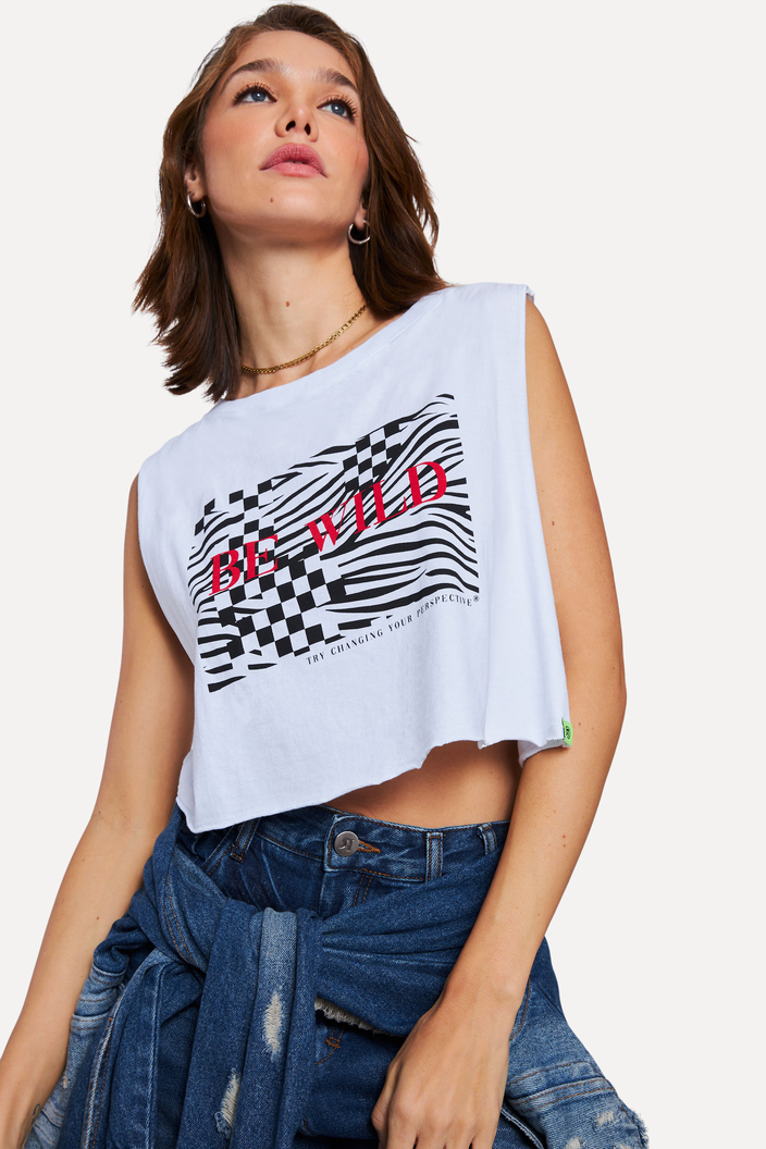 Regata Branca Reversa Silk Cartaz Zebra