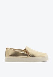 Tênis Slip On Sola Alta Liso Dourado