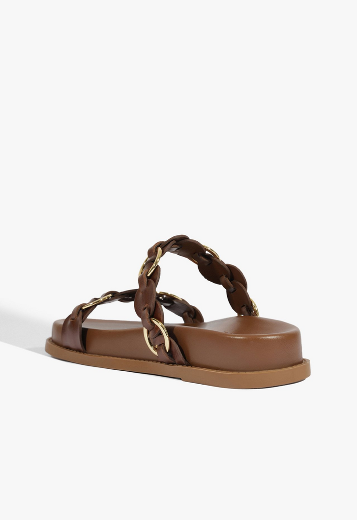 Sandália Papete Selina Sporty Couro Marrom