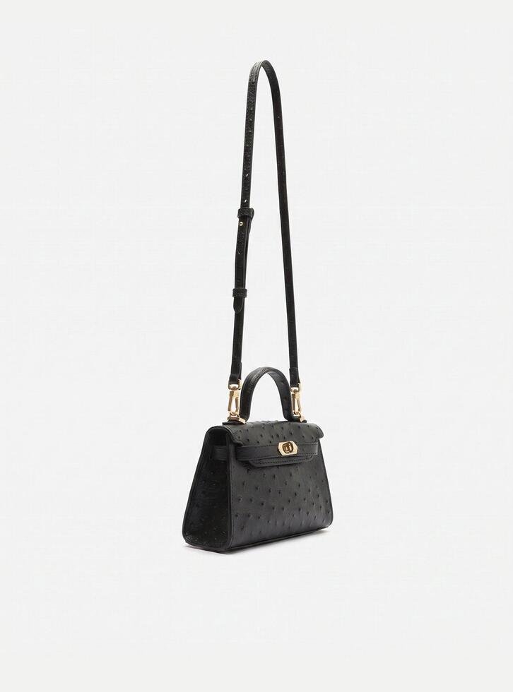 Bolsa Nina Satchel Preta Couro Pequena Snake Dots