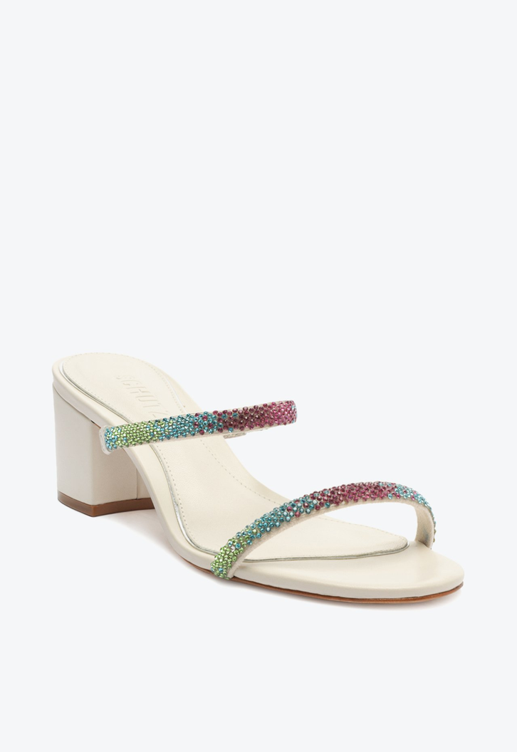 Sandália Mule Glam 2x1 Salto Bloco Branco
