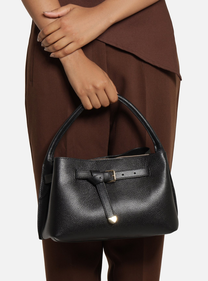 Bolsa Tote Preta Couro Média Fivela