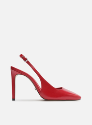 Scarpin Vermelho Arezzo Couro Bico Quadrado Slingback