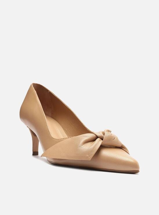 SCARPIN BEGE AREZZO COURO SALTO FINO LAÇO MAXI