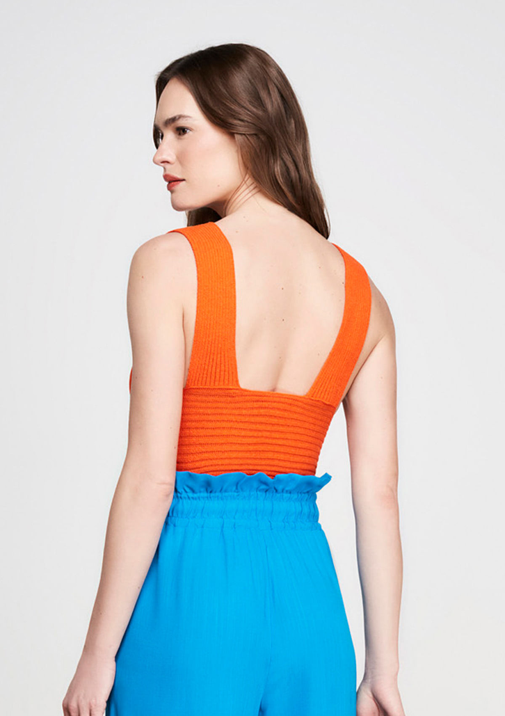 Top Laranja Dzarm Cropped De Tricô Alças Médias