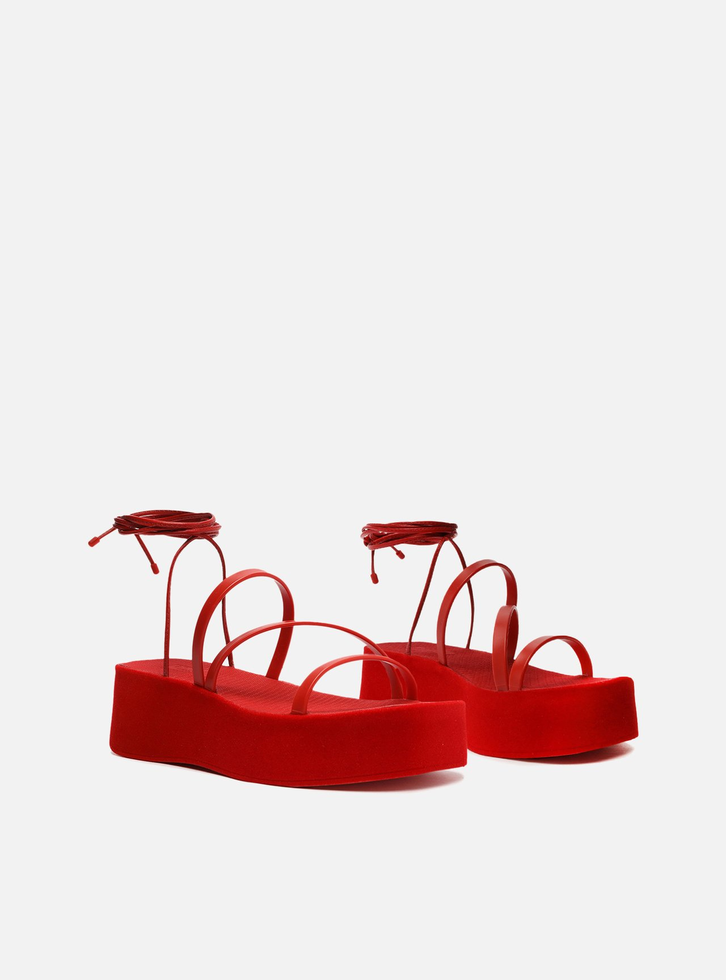 Sandália Vermelha Flatform Amarração Brizza