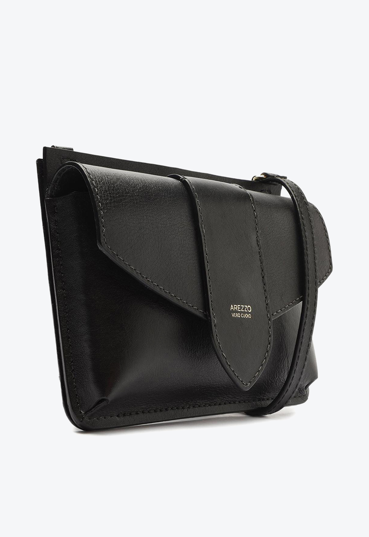 Mini Bolsa Preta Arezzo Couro Mel Porta-Celular