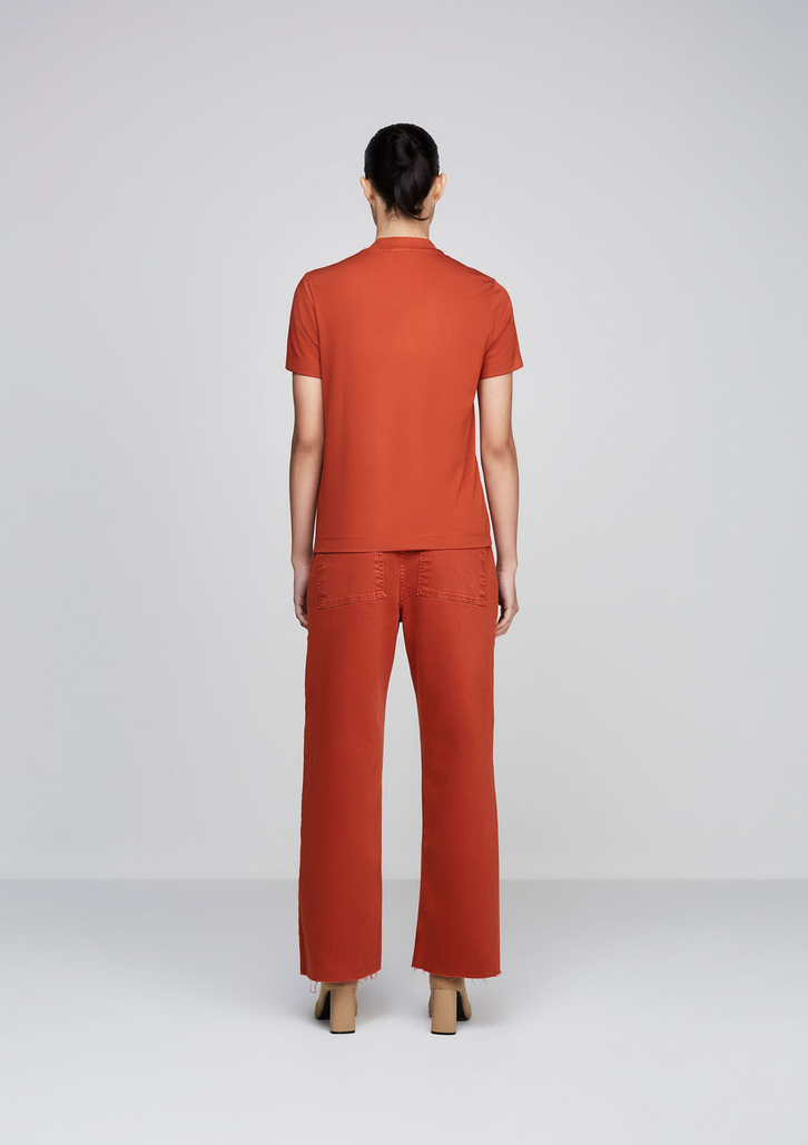 Calça Laranja DZARM Em Sarja Wide Leg Slim Cintura Alta