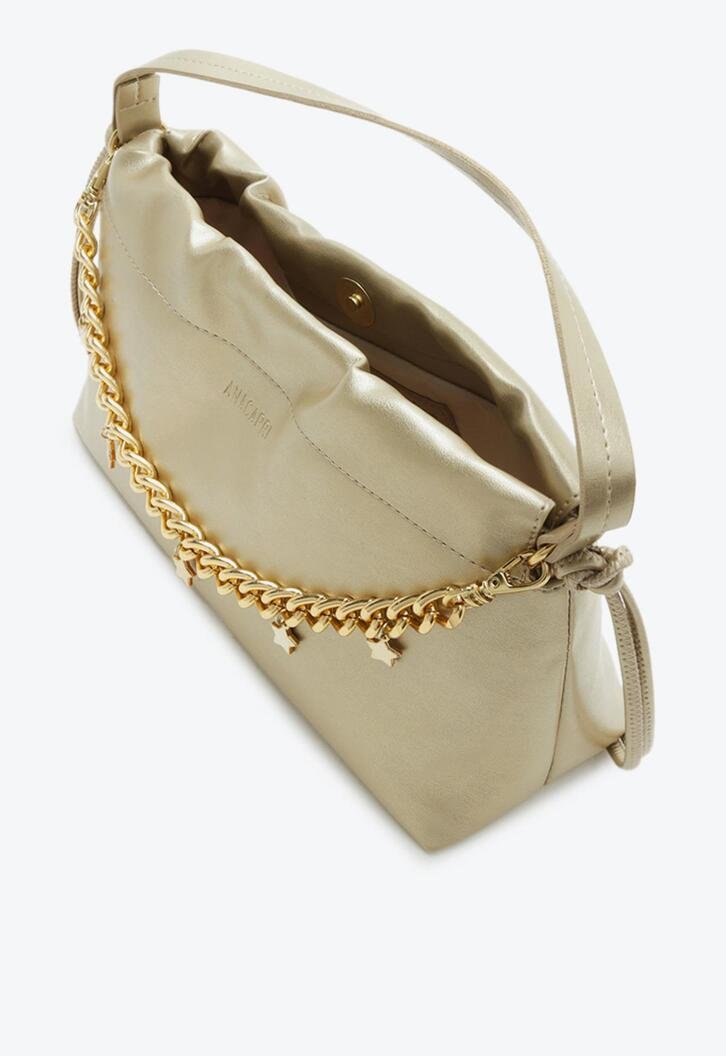Bolsa Tiracolo Dourada Franzida Média