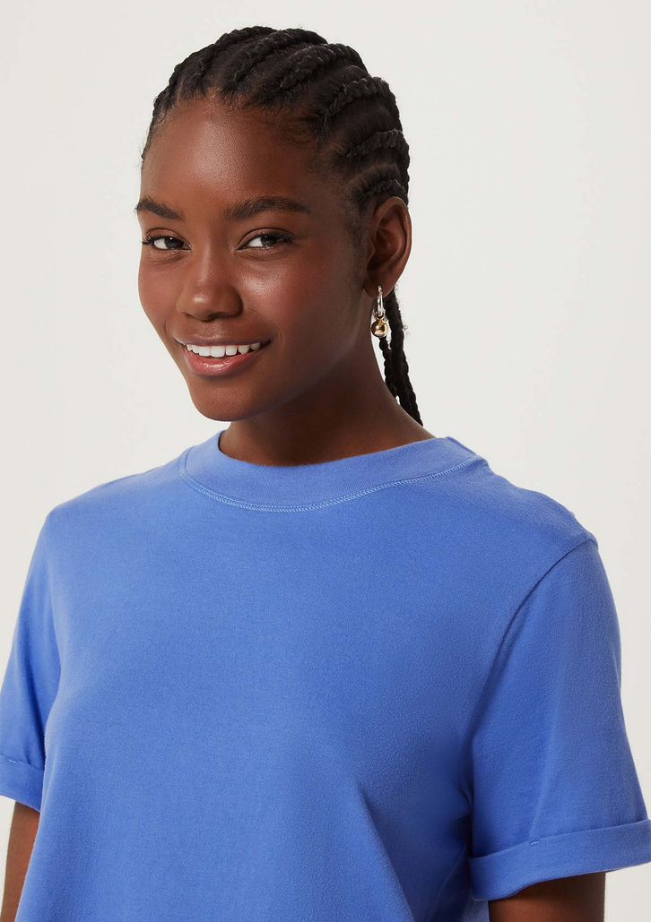 Blusa Azul Hering Feminina Manga Curta Em Malha de Algodão
