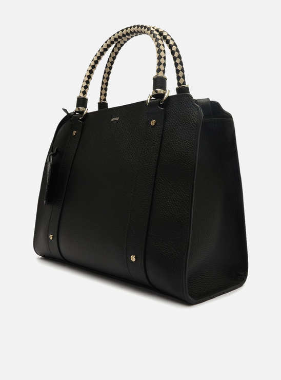 Tote Preta Couro Piazza Grande Alças Off-White