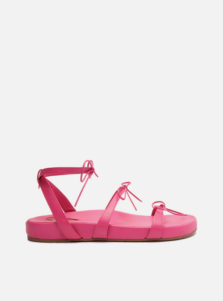 Sandália Rasteira Rosa Couro Flatform