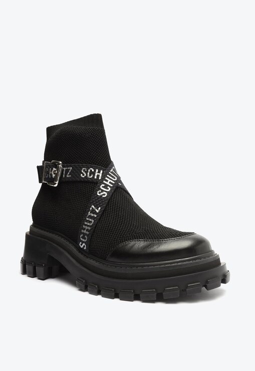 Bota Baixa Tratorada Logo Knit Preta