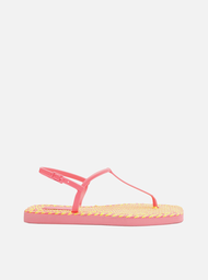 Sandália Rasteira Rosa Brizza Square Thong Crochê
