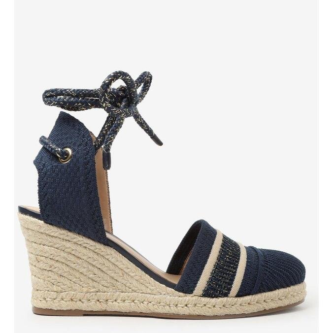 Espadrille Arezzo Azul Knit Salto Anabela | ZZ MALL