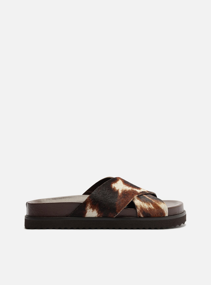 Sandália Papete Marrom Flatform Tiras Cruzadas