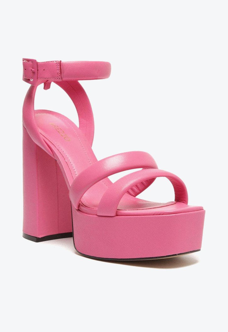 Sandália Meia Pata Bloco Rosa Arezzo Couro Fivela
