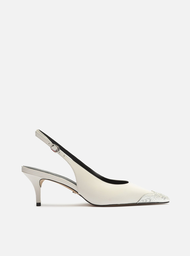 Scarpin Branco Arezzo Couro Bico Fino Slingback Biqueira
