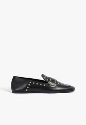 Sapato Mocassim Baixo Couro Tachas Preto