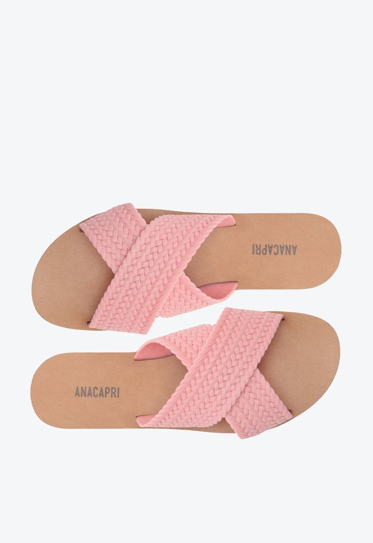 Rasteira Tiras Cruzadas Trançada Rosa