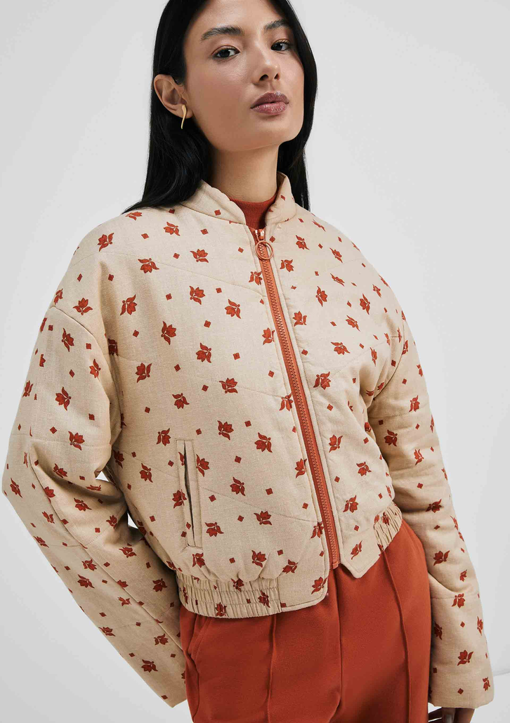 Jaqueta Bege Hering Puffer Estampada Em Nylon