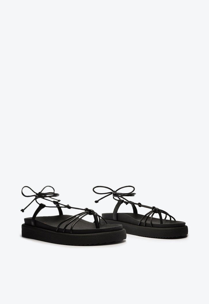 Sandália Flatform Preta Anacapri Amarração Tiras