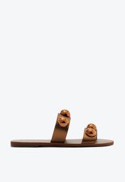 Rasteira Tiras Paralelas Esfera Pop Couro Bronze