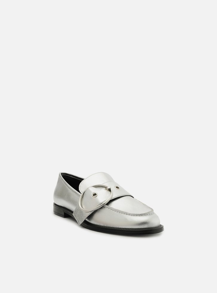 Mocassim Metalizado Couro Bico Redondo