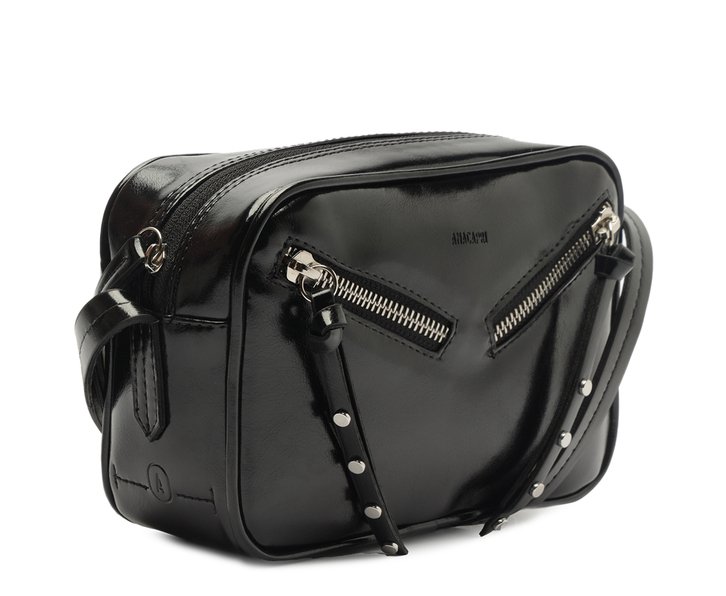 Bolsa Tiracolo Média Fecho Duplo Zíper Preta