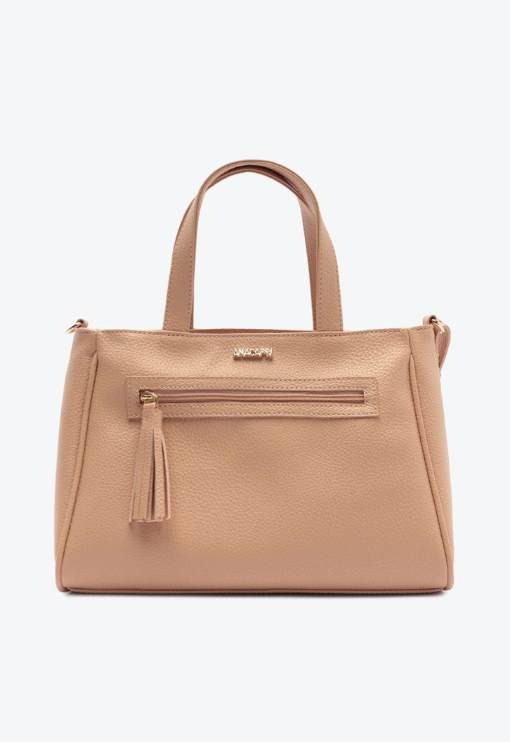 Bolsa Tote Média Com Tassel Bege