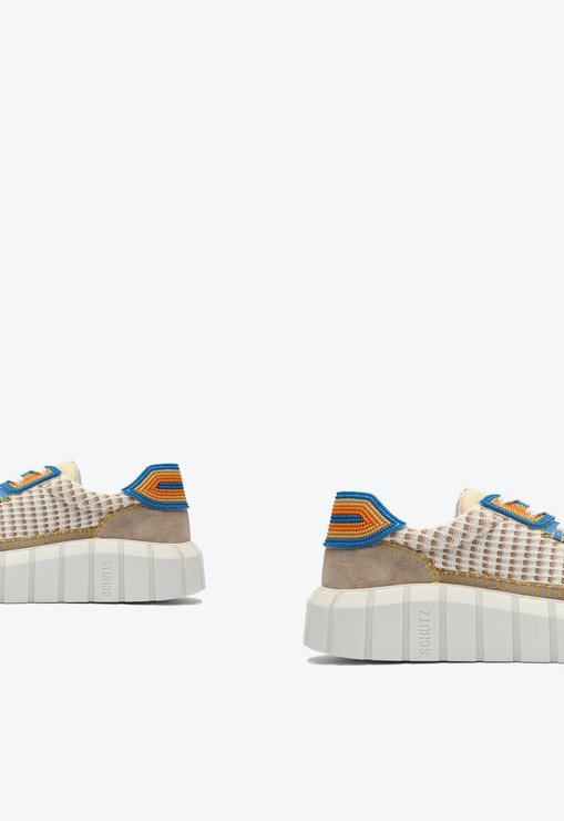 Tênis Bali Tricô Branco Azul Laranja