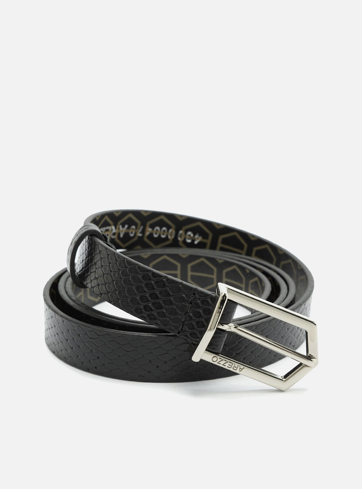 Cinto Preto Arezzo Couro Snake Fino Fivela