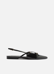 Sapatilha Preta Arezzo Verniz Slingback Tiras Fivelas