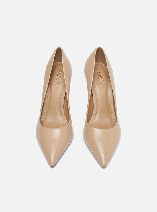 SCARPIN NUDE AREZZO COURO BICO FINO