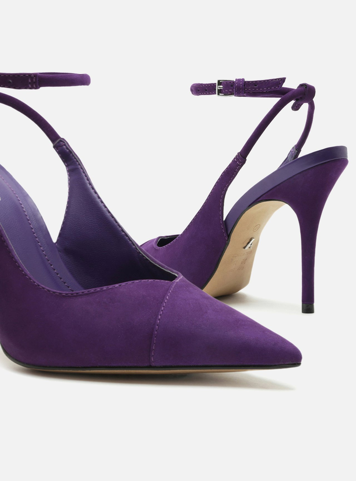 Scarpin Roxo Arezzo Nobuck Salto Fino Tira