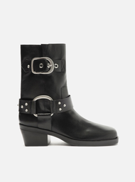 Bota Preta Arezzo Couro Cano Curto Montaria West