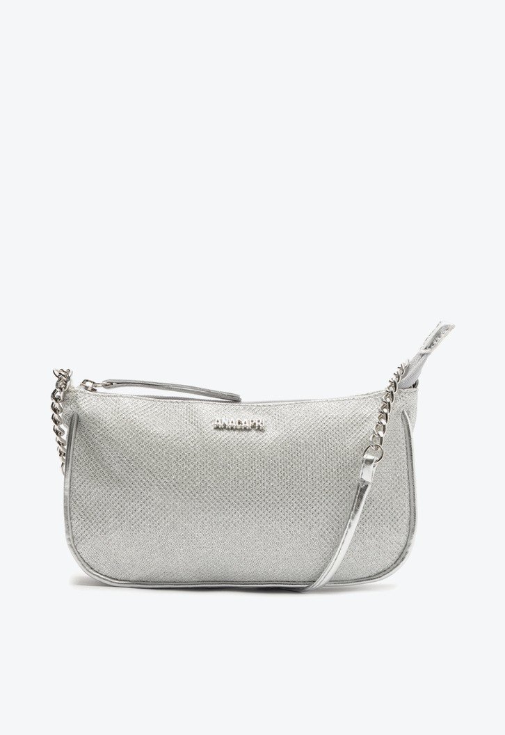 Bolsa Tiracolo Média Textura Glam Prata