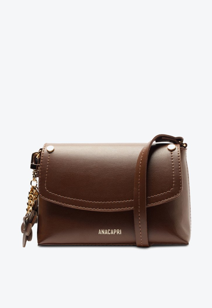 Bolsa Tiracolo Pequena Chaveiro Flor Marrom