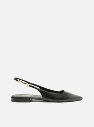Sapatilha Preta Arezzo Couro Slingback Detalhe Metal
