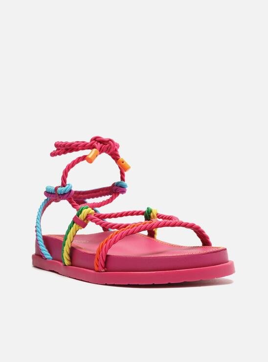SANDÁLIA RASTEIRA PAPETE ROSA AREZZO TIRAS CORDÕES