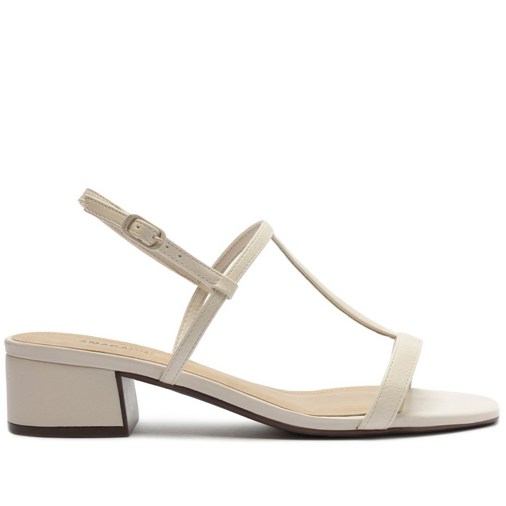 Sandália Salto Bloco Tiras Minimalistas Branca