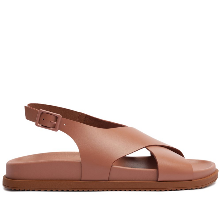 Sandália Papete Tiras Cruzadas Couro Marrom