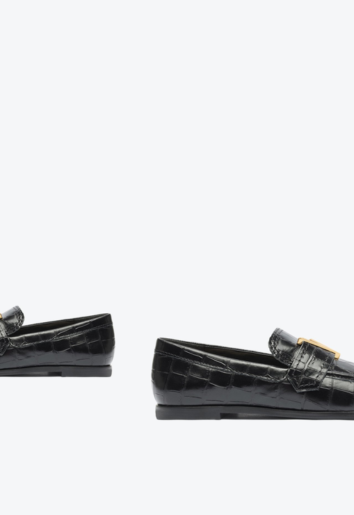 Mocassim Couro Croco Preto