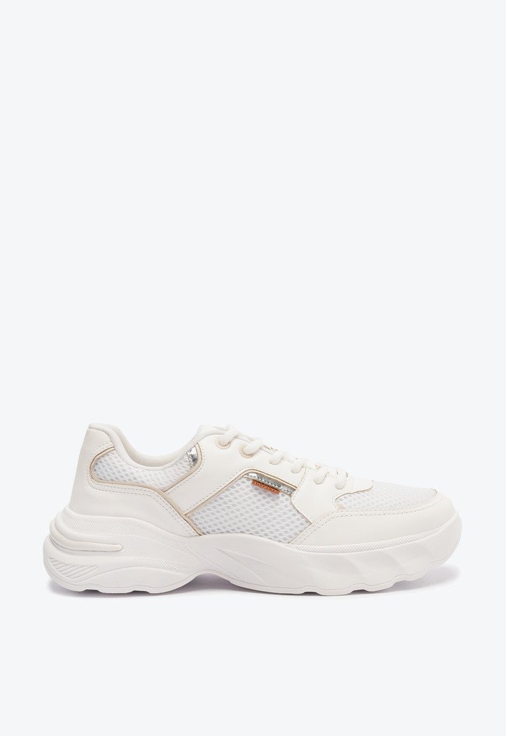 Tênis De Amarrar Branco Anacapri Chunky Detalhe Bege
