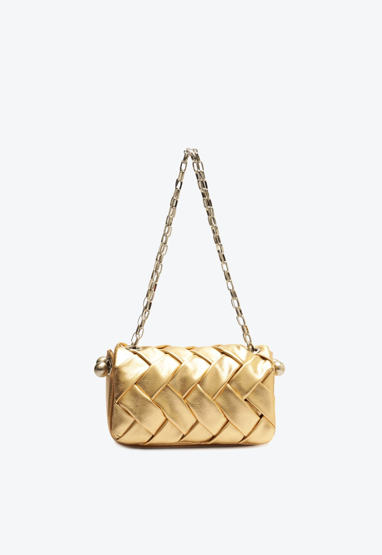 B'z 「GOLD」 Bolsa Dourada Schutz Shoulder Weave Couro | ZZ MALL