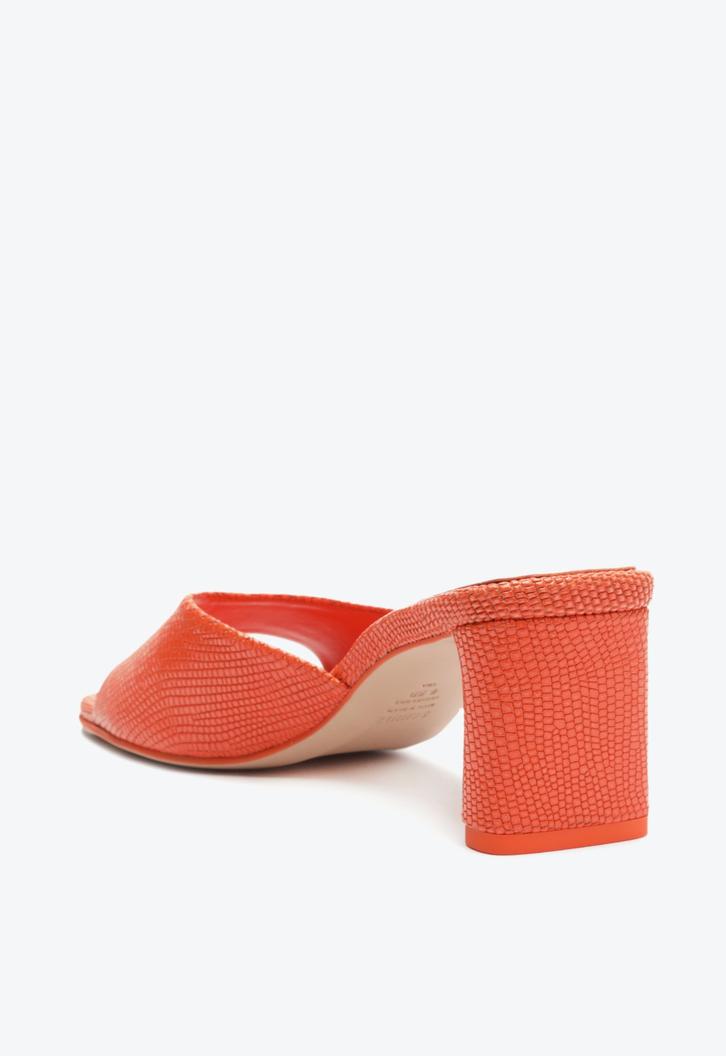 Sandália Mule Salto Bloco Luana Couro Laranja