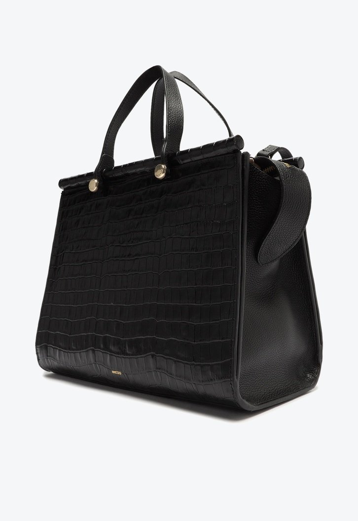 Bolsa Shopping Preta Couro Savannah Grande Croco